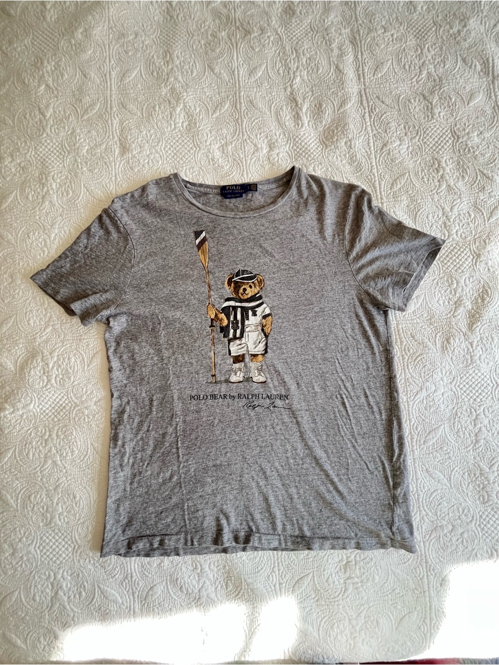 Polo Bear Graphic Tee - Grey - Ralph Lauren Polo Bear - Nautical - Rowing - 00s